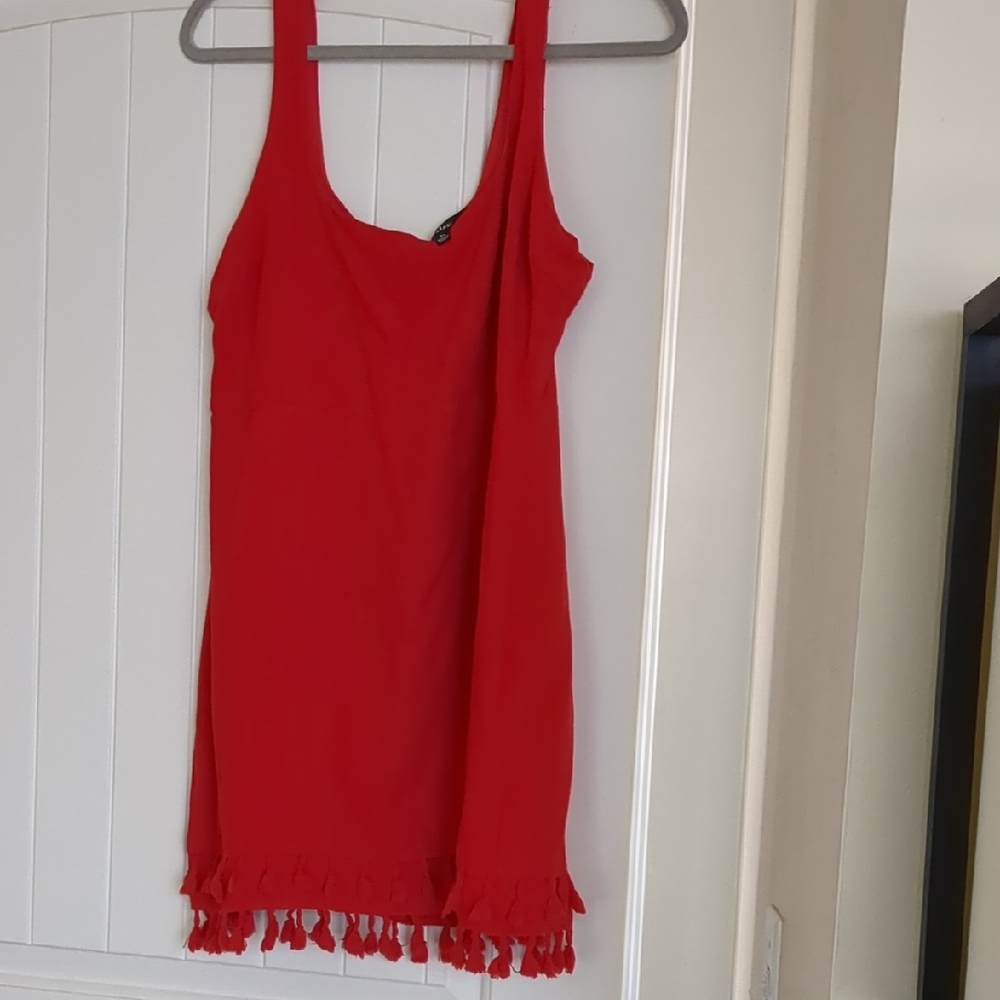 Red Sleeveless Dress with Tassel Hem